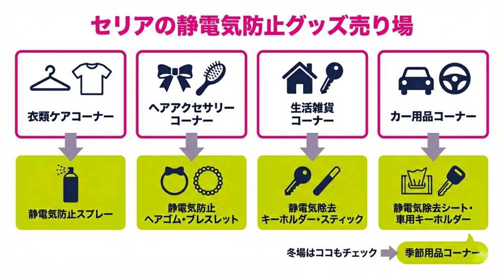 セリアの静電気防止グッズ売り場