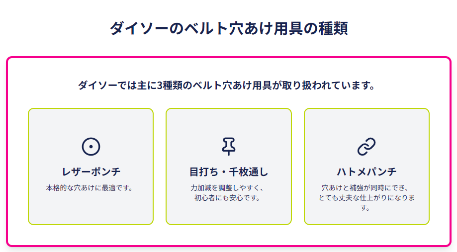 ダイソーのベルト穴あけパンチ売の種類