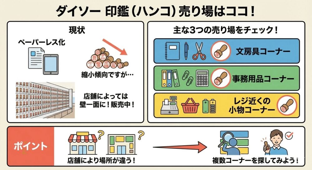 ダイソーの印鑑(ハンコ)の売ってる場所がどこにあるかの図解