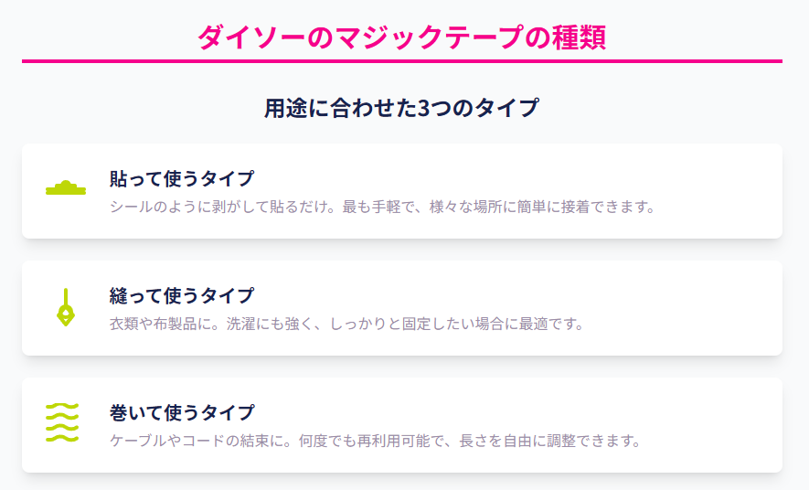 ダイソーのマジックテープの種類