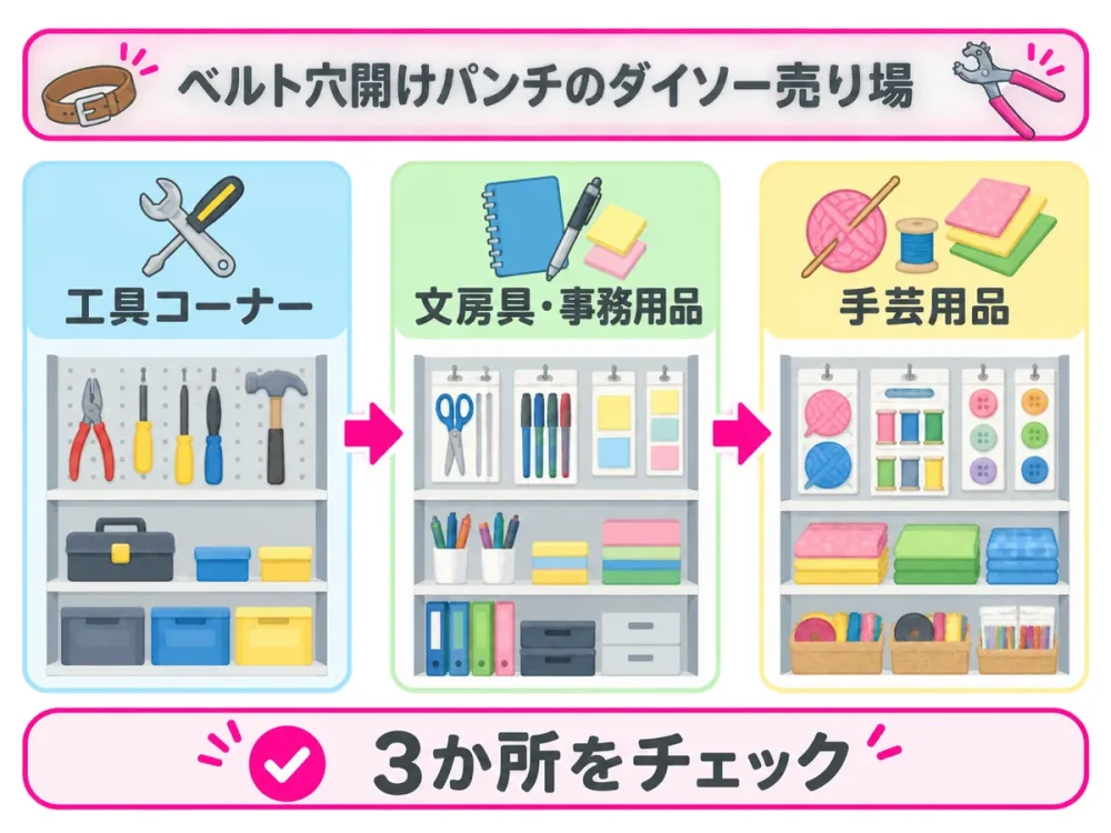 ダイソーでベルト穴開けパンチを探す3つの売り場