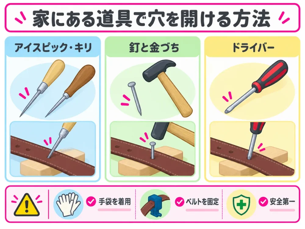 家にある道具で安全にベルトへ穴を開ける方法
