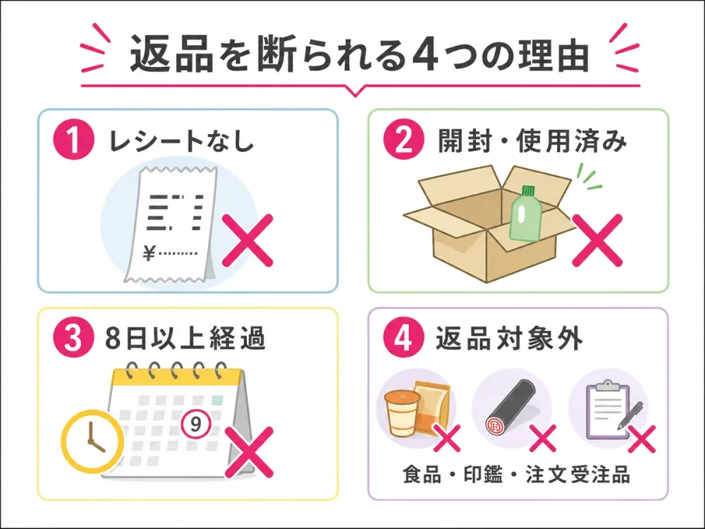 自己都合の返品を断られる4つの理由を整理した図解