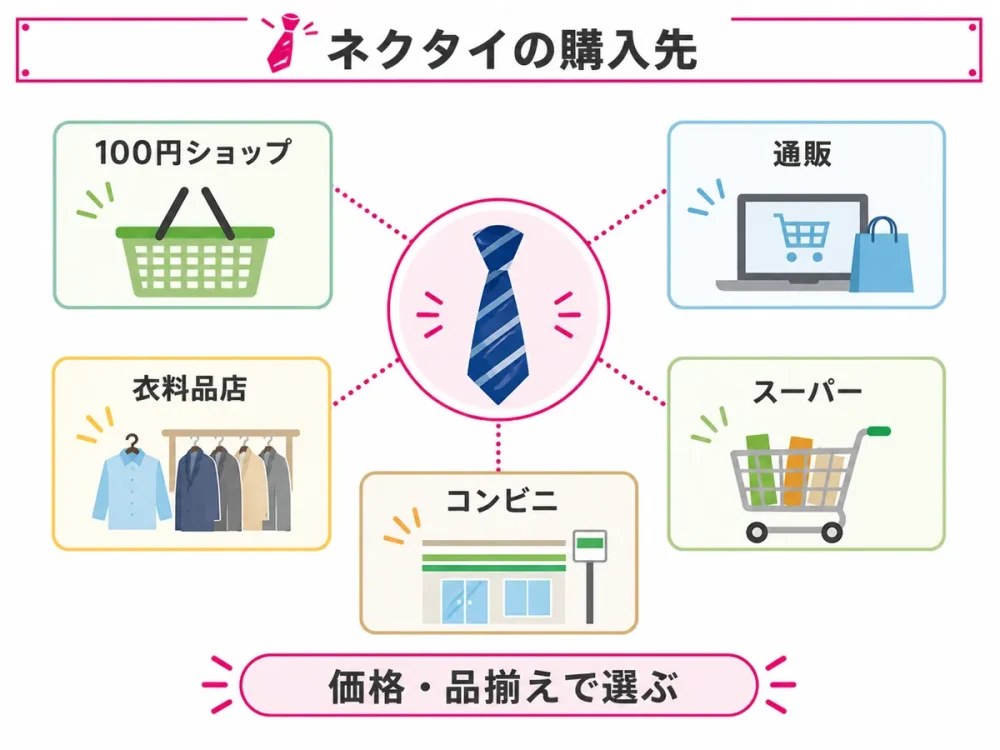 ネクタイを購入できる100円ショップや通販などの販売店