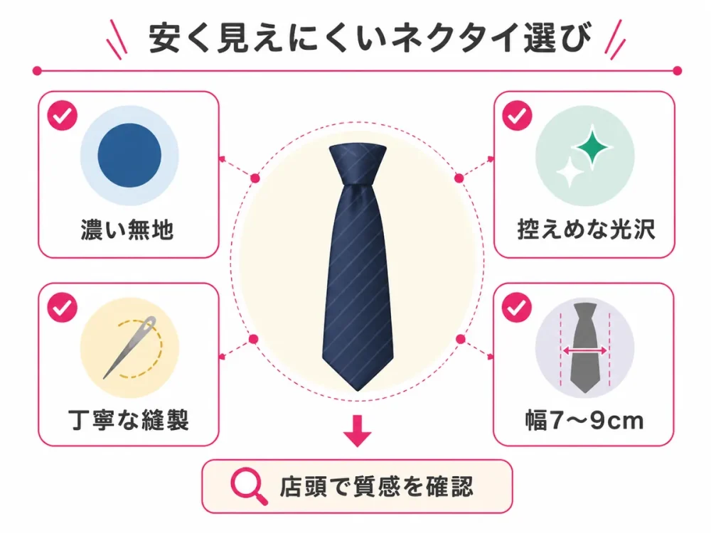 安く見えにくいネクタイを選ぶための4つの確認ポイント