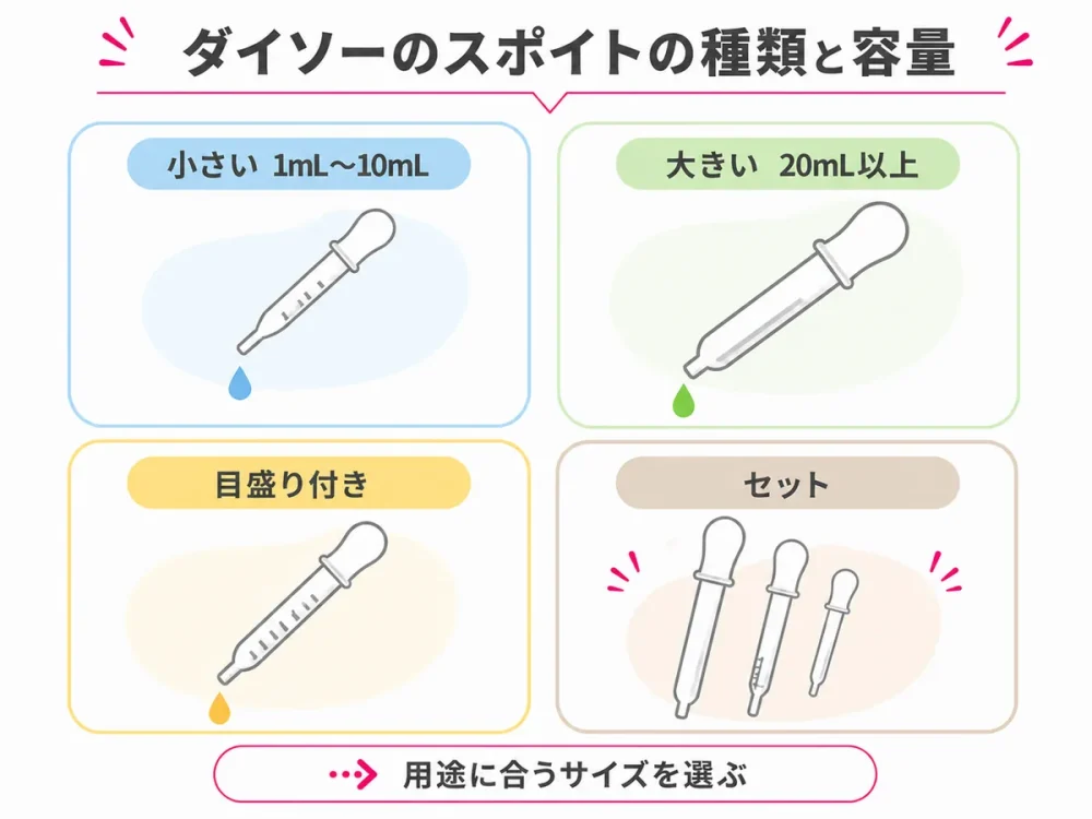 ダイソーで売っているスポイトの種類と容量