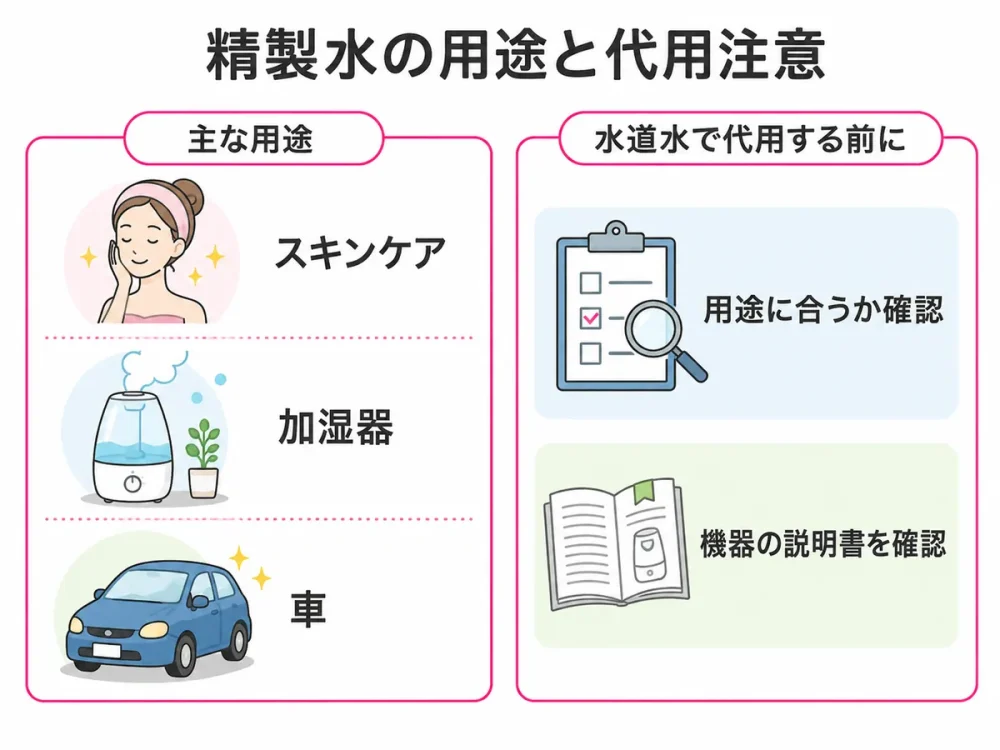 精製水の主な用途と水道水で代用する際の注意点