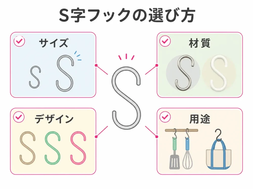 S字フックをサイズ・材質・デザイン・用途で選ぶポイント