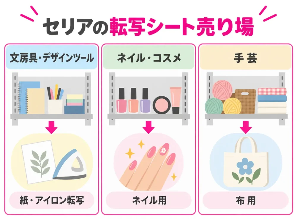 セリアで転写シートを探す主な売り場3か所