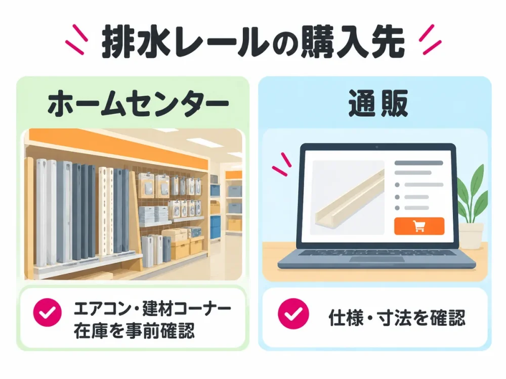 排水レールを探せるホームセンターと通販で購入前に確認すること