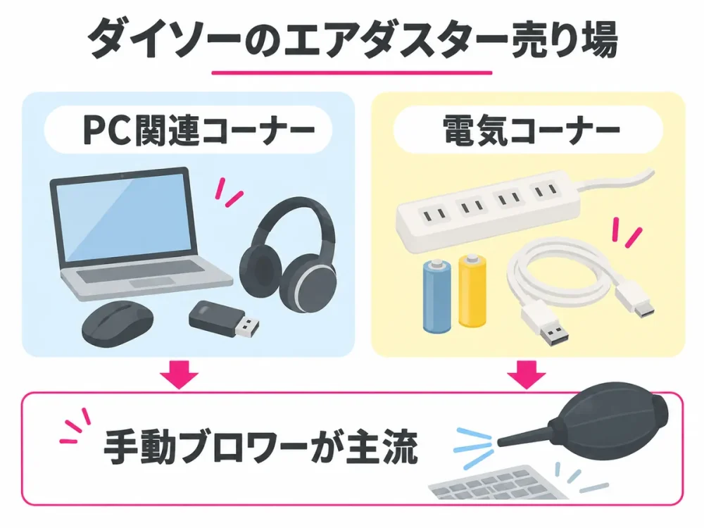 ダイソーのエアダスターを探すPC関連コーナーと電気コーナー